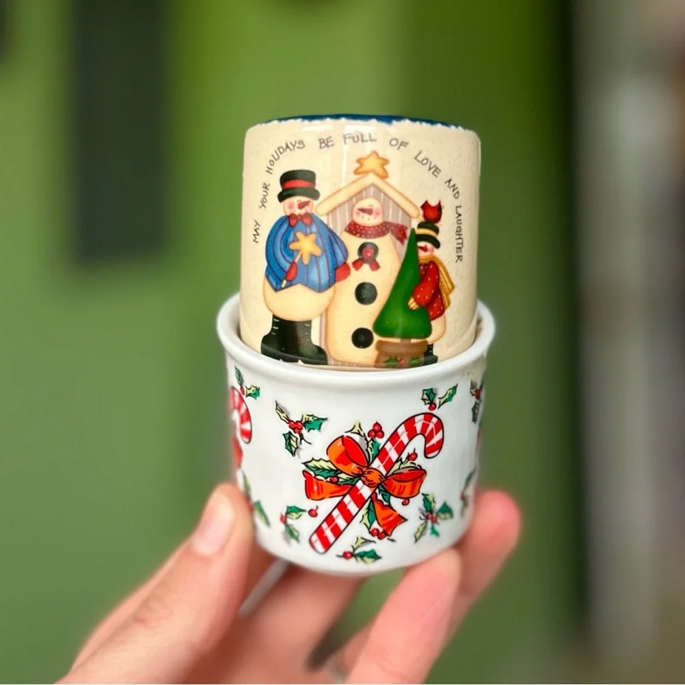 Vintage Ceramic Mini Pottery Planters / Tealight Holders Christmas Festive Set